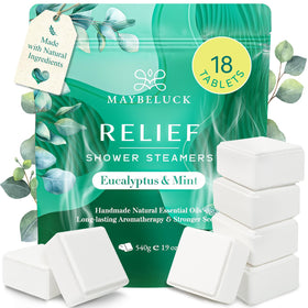Maybeluck tin front packaging showing eucalyptus steamers and label benefit