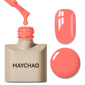 MAYCHAO front bottle coral pink showing brand and glossy finish benefit