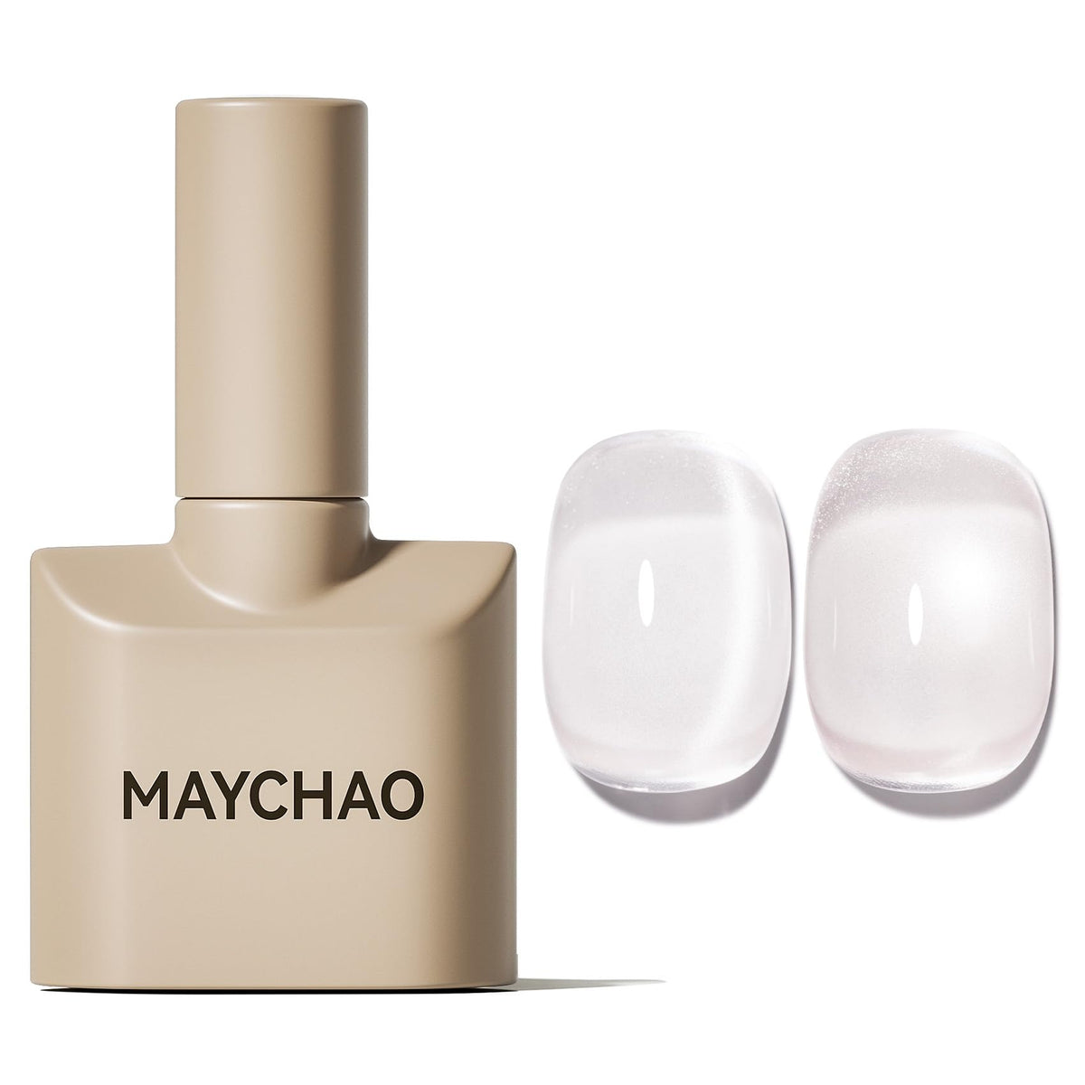 MAYCHAO manicured hands displaying finished cat-eye nails in lifestyle setting