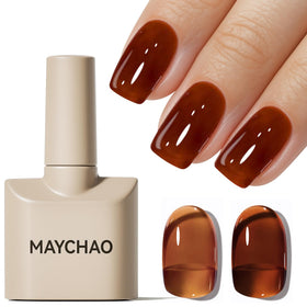 MAYCHAO open bottle with brush stroke showing even coverage and pigment payoff