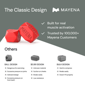 Mayena device in mouth demonstration illustrating comfortable, balanced bite