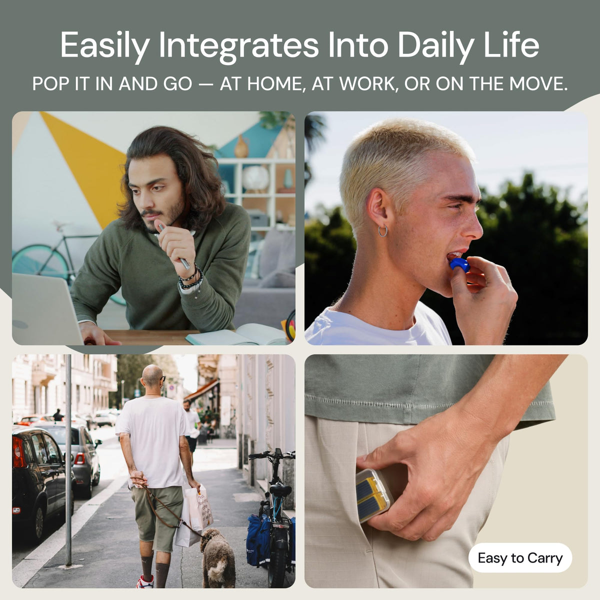 Mayena sports lifestyle desk use showing discreet training during work breaks