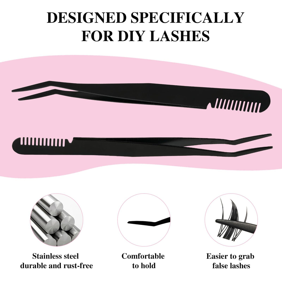 Mayhug stainless-steel tweezers with integrated brush for precise placement and detangling