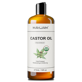 MAYJAM bottle front label showing organic castor oil and size for clear identification and trust