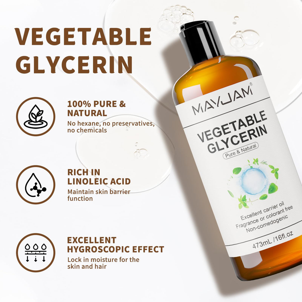 Close-up of clear glycerine texture by MAYJAM displaying silky, non-greasy finish