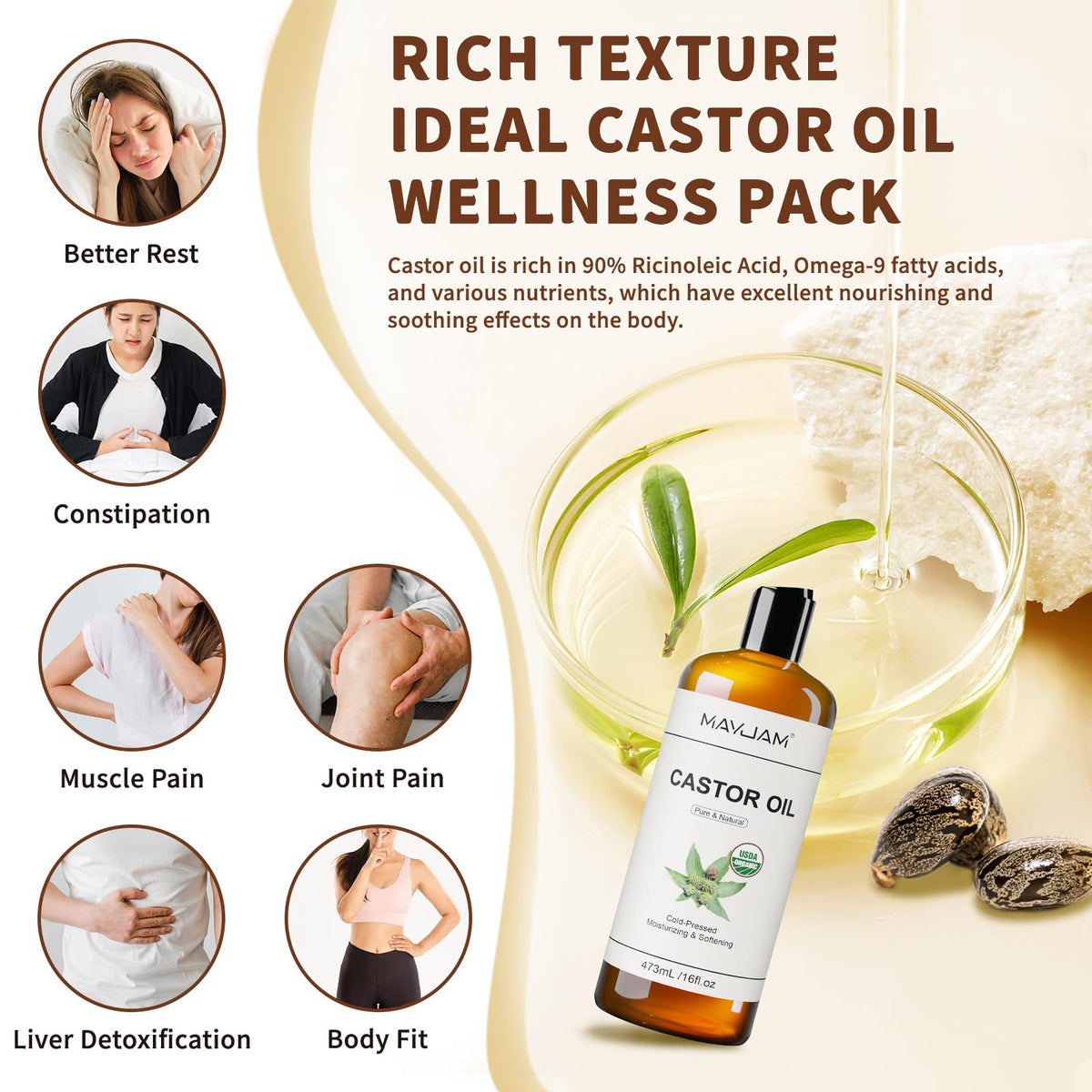 brushing MAYJAM castor oil onto eyebrows and lashes to promote fuller, conditioned appearance
