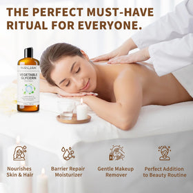 Pouring MAYJAM glycerine into hand for moisturizing use and skin hydration benefit