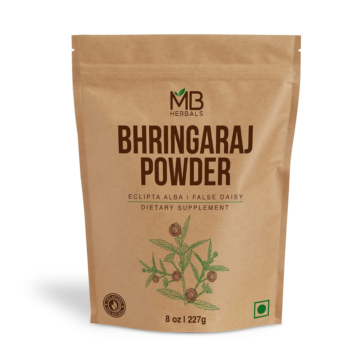 MB Herbals front packaging showing 227g pouch and product label with clear benefit