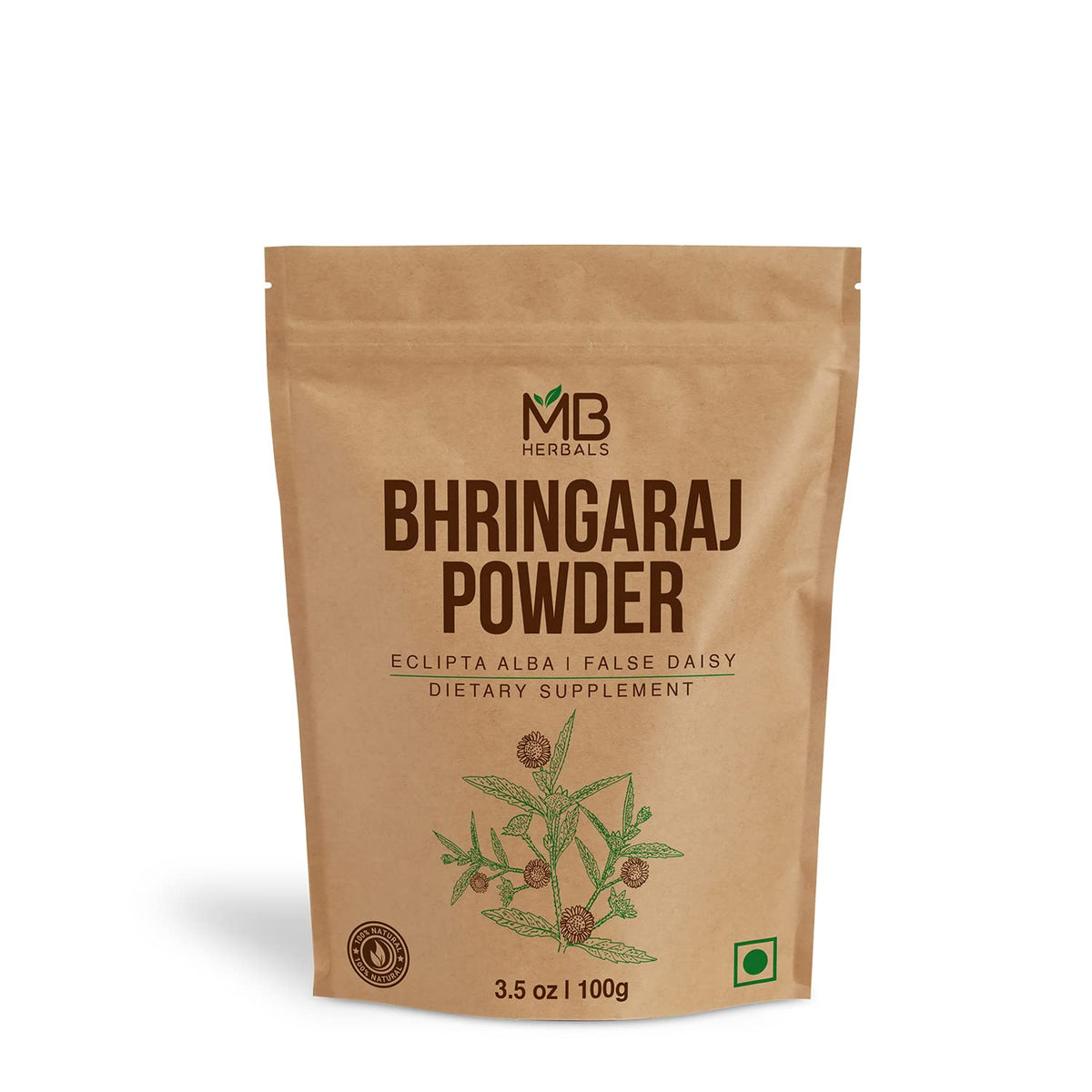 MB Herbals front packaging showing 100g pouch and product name benefits