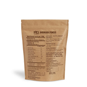 MB Herbals bhringraj powder in a bowl highlighting fine texture for easy mixing