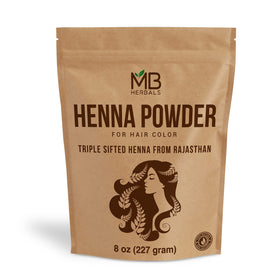 MB Herbals front packaging showing 8 oz henna for natural coloring