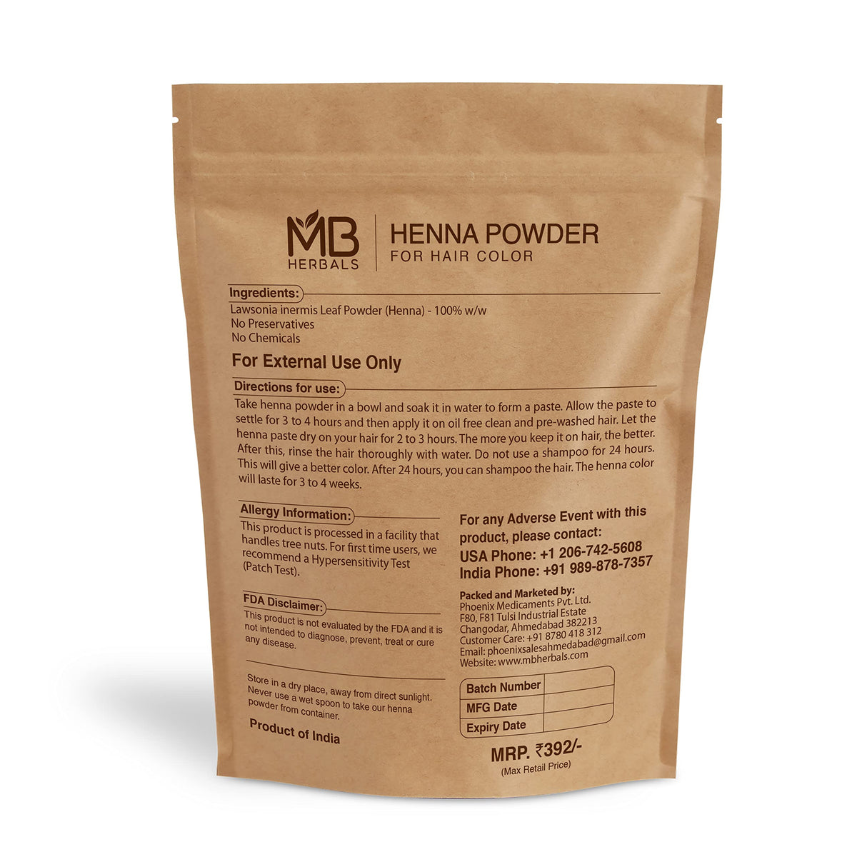 MB Herbals powdered henna close-up highlighting fine triple-sifted texture