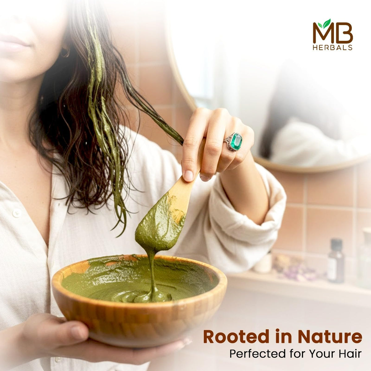MB Herbals henna paste mixed in bowl ready to apply for even dyeing