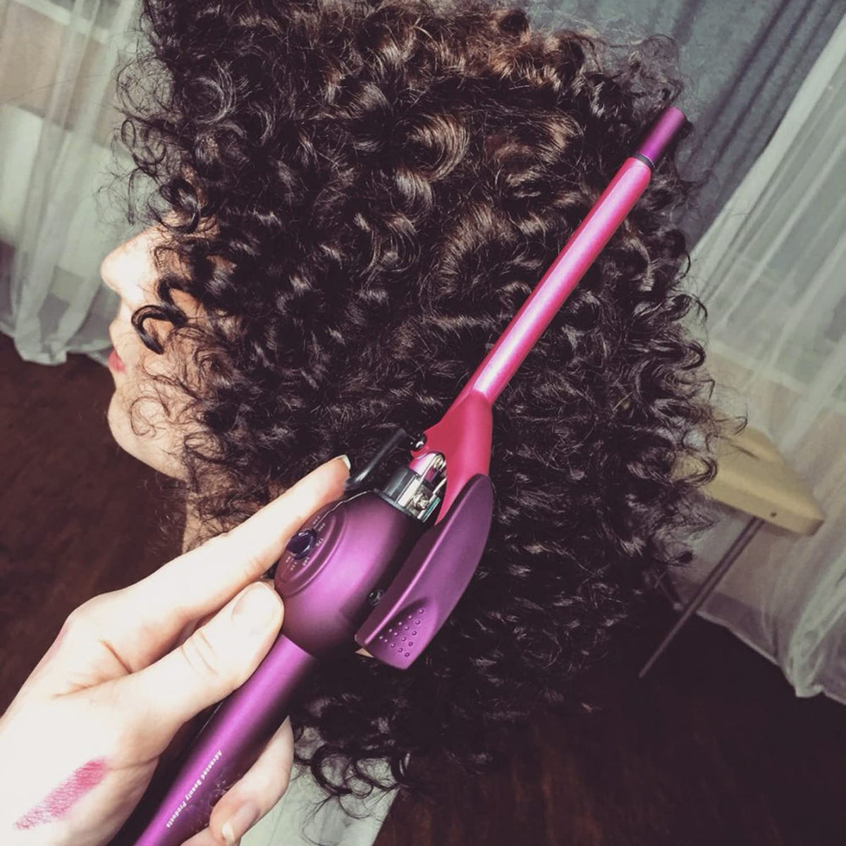 MBHAIR styled tight spiral curls on model for long-lasting definition