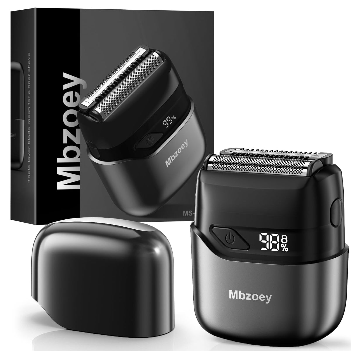 Mbzoey foil shaver front view showing compact design and ergonomic grip for comfortable handling