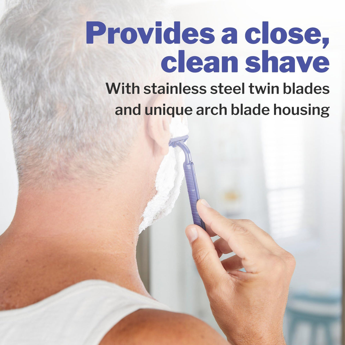 McKesson close-up of twin stainless steel blades for smoother shave