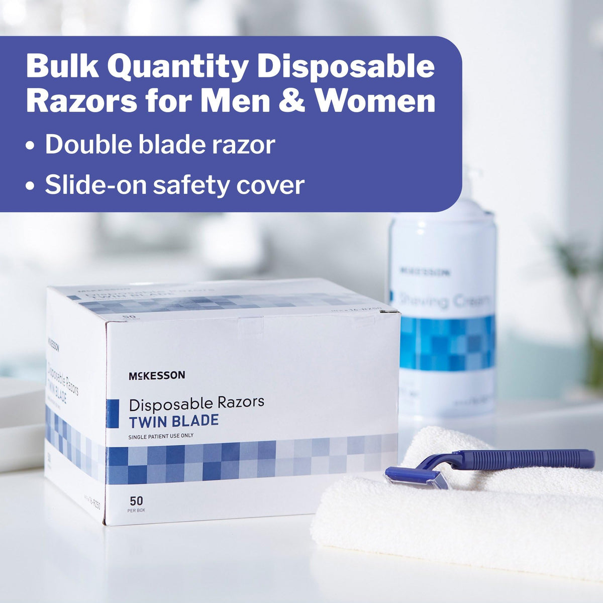 McKesson open box displaying razors ready for kit assembly
