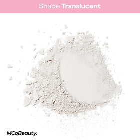 MCoBeauty application with damp sponge illustrating targeted baking and long wear