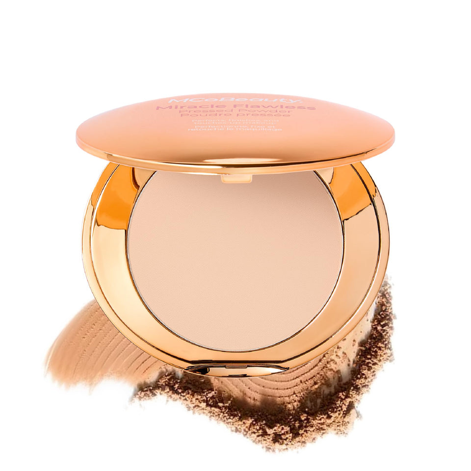 MCoBeauty compact front view showing sleek case and portable design benefit convenience
