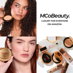 MCoBeauty compact inside purse lifestyle showing on-the-go touch-up convenience