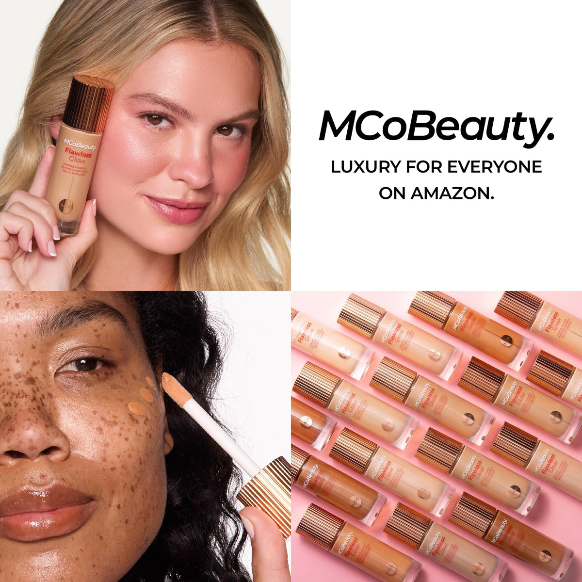 MCoBeauty bottle staged with makeup kit showing everyday routine compatibility and portability