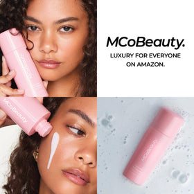 MCoBeauty before and after skin image showing plumper, dewy, improved texture