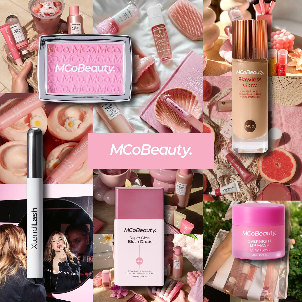 Moodboard of pistachio, sandalwood and caramel representing MCoBeauty scent profile