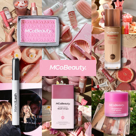 MCoBeauty lifestyle model wearing Peony Rose showing luminous glow