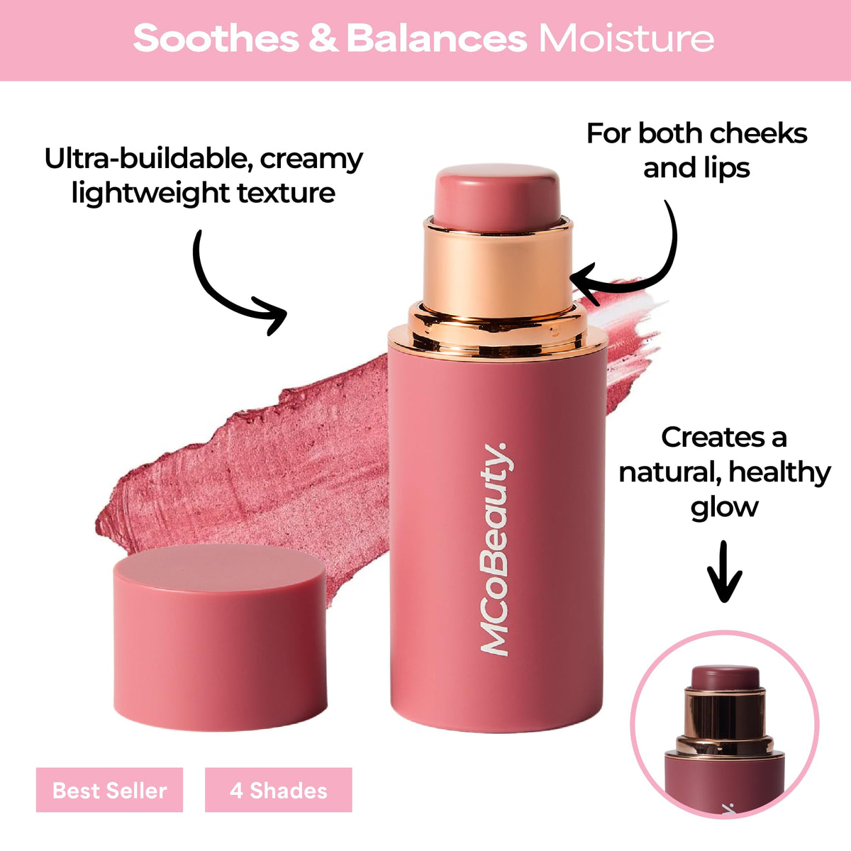 MCoBeauty twist-up stick open displaying retractable, mess-free design