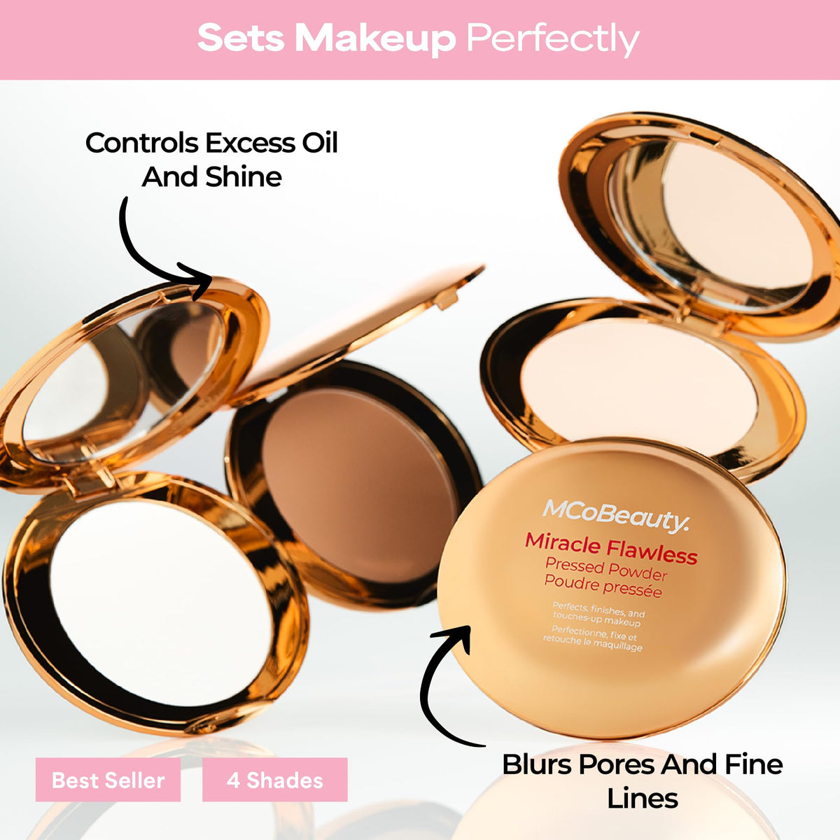 MCoBeauty powder texture close-up displaying superfine particles for smooth blur