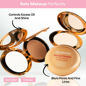MCoBeauty powder texture close-up displaying superfine particles for smooth blur