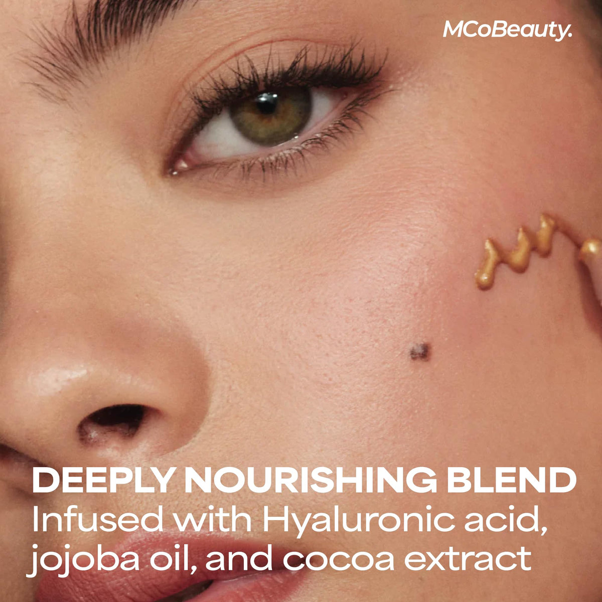 MCoBeauty bronzing drops blended on skin close-up for natural dewy finish