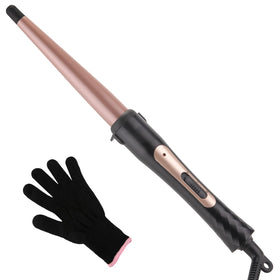 MCODON curling wand front view showing ergonomic handle and tapered barrel benefit: easy styling