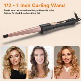 MCODON tapered barrel close-up showing conical shape benefit: variable curl sizes