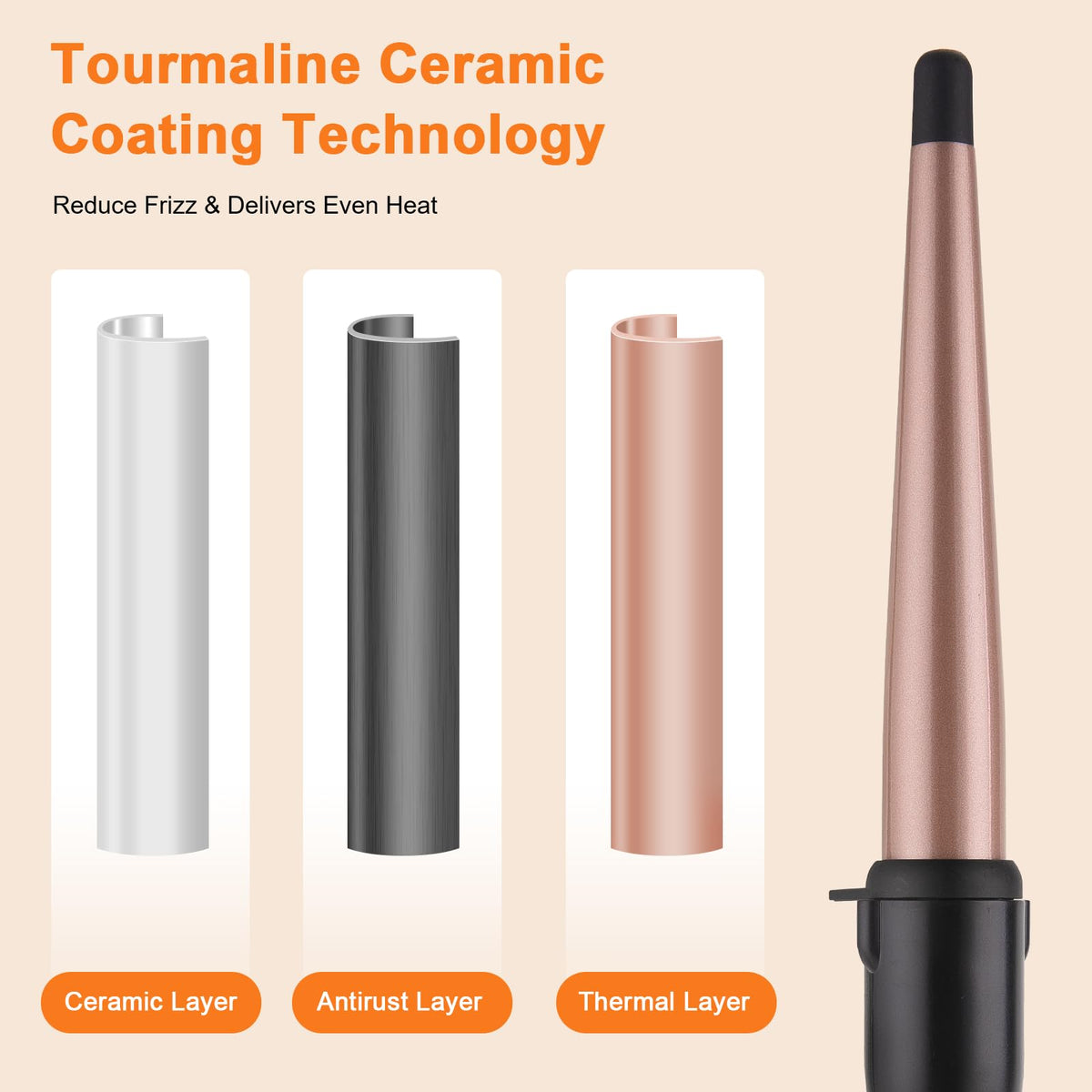 MCODON tourmaline ceramic surface close-up benefit: smoother, frizz-reduced finish