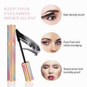 Mcukv mascara placed in bathroom setting implying waterproof long wear