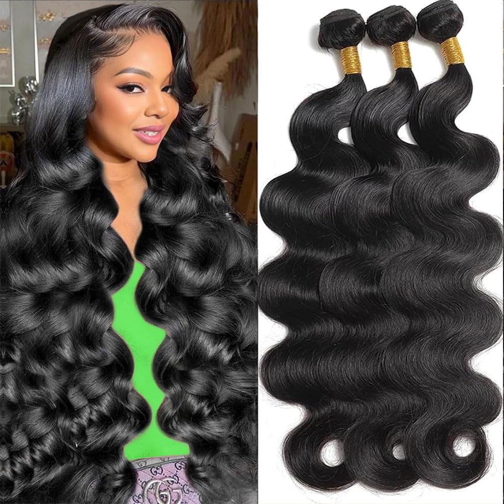 MDL front view of three body wave bundles showing natural color and soft volume