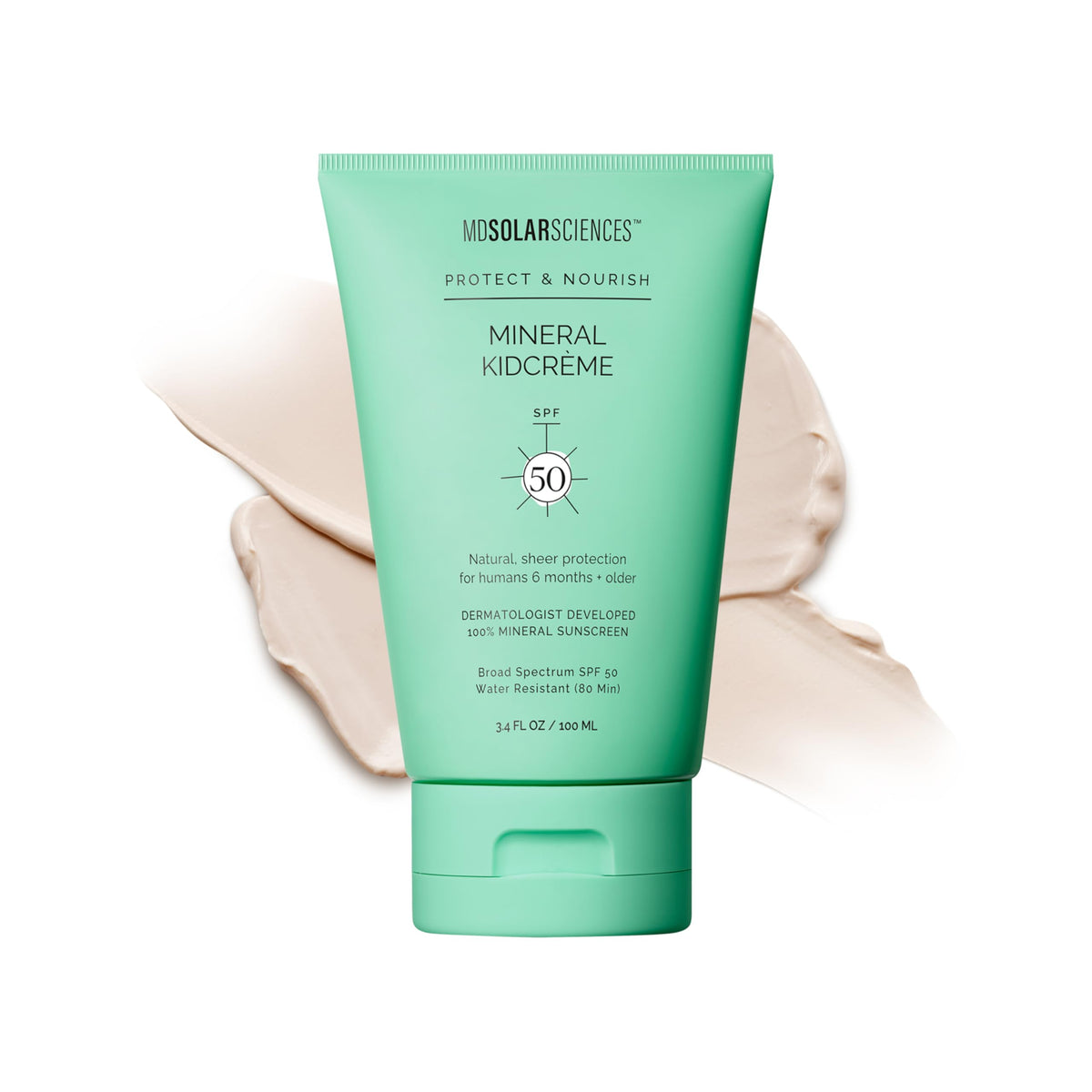 MDSolarSciences KidCrème front packaging showing SPF 50 protection and child-safe formula
