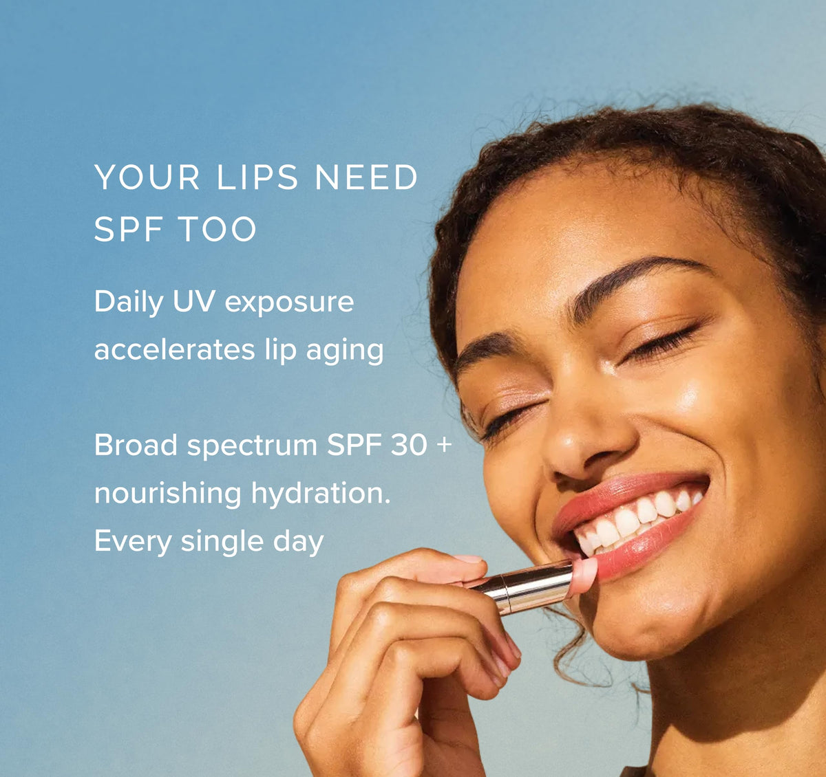 MDSolarSciences lipbalm applied on lips in natural light for hydrated look
