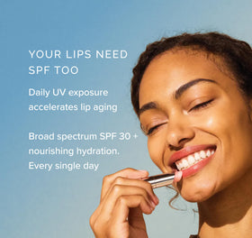 MDSolarSciences lipbalm applied on lips in natural light for hydrated look
