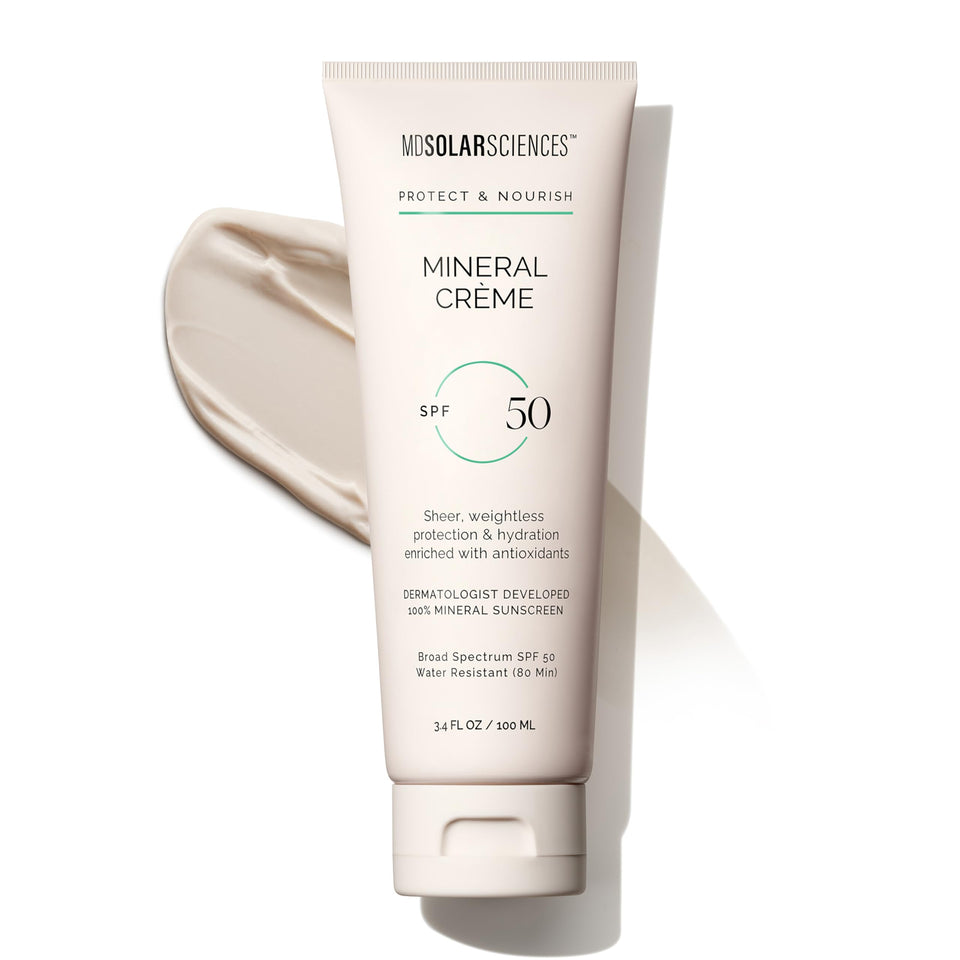 MDSolarSciences mineral crème front packaging shows SPF 50 and benefits