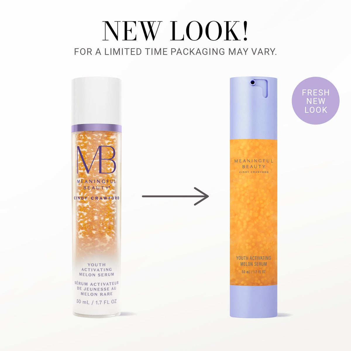 Meaningful Beauty next to ruler showing 1.7 fl oz size for travel convenience