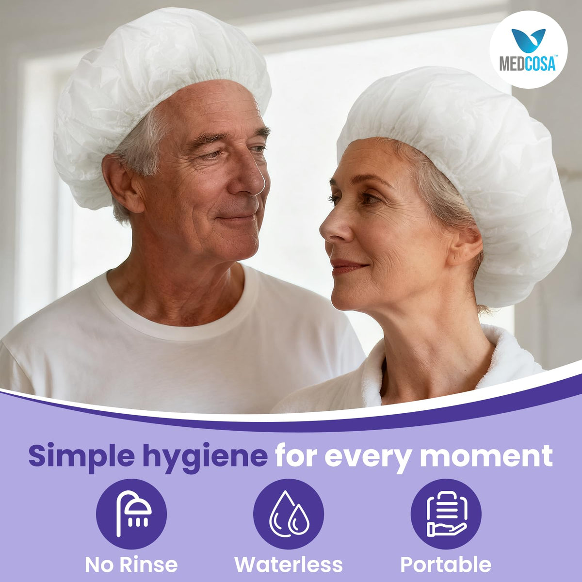 Elderly person smiling after Medcosa cap use for refreshed hair