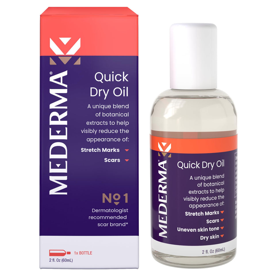Mederma bottle front packaging showing label and size, promotes visible improvement