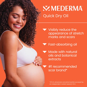 Mederma texture on hand showcasing fast-absorbing oil that leaves skin soft
