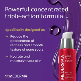 Close-up of Mederma serum texture demonstrating lightweight hydration and absorption