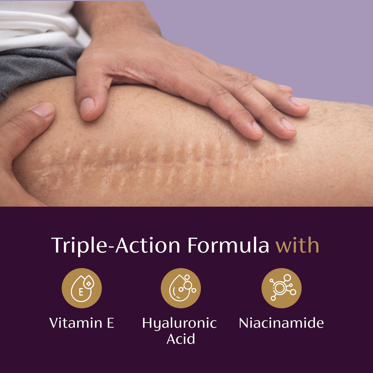 Close-up drop of Mederma scar serum texture showing lightweight hydrating formula