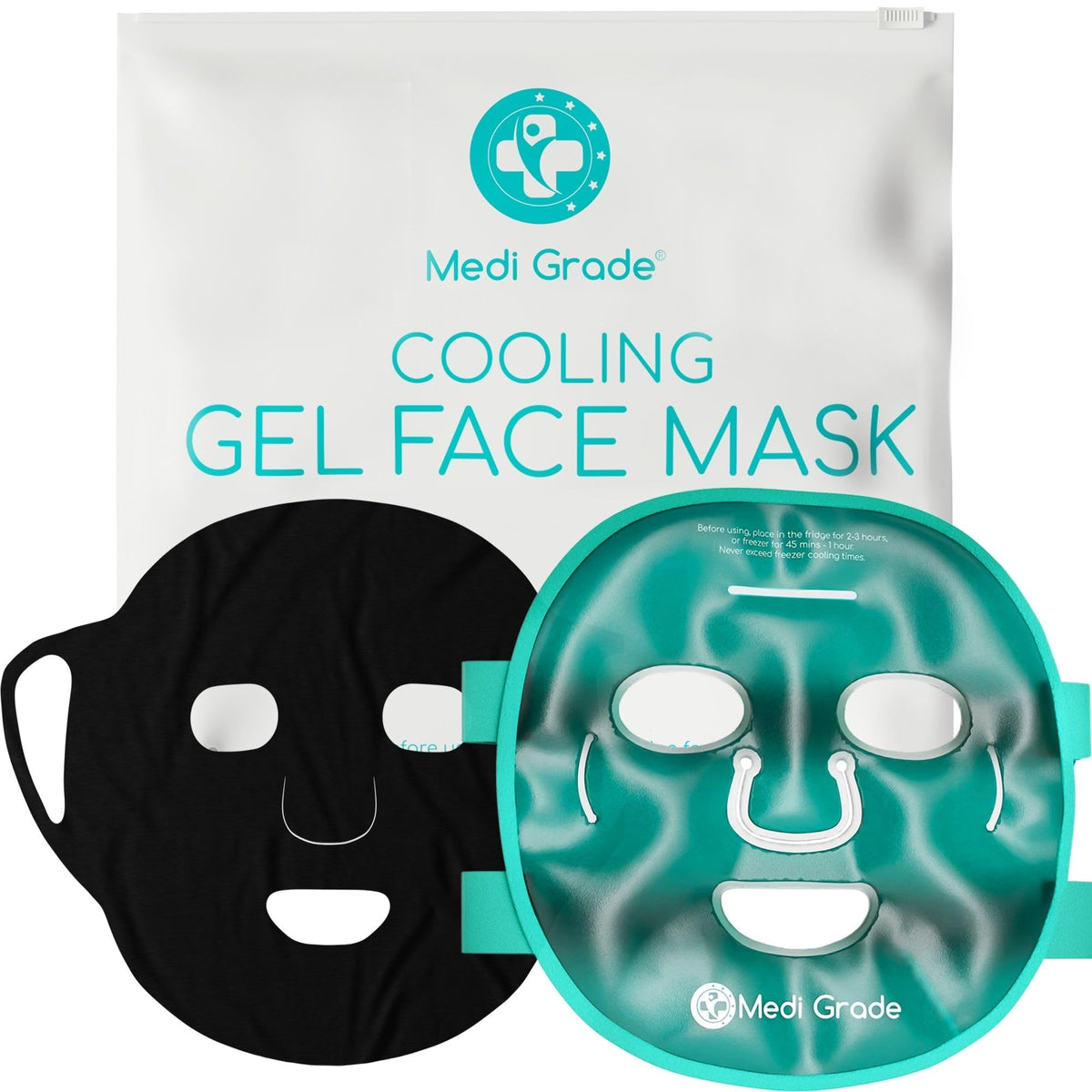 Medi Grade front packaging showing full-face gel mask and accessories for easy storage