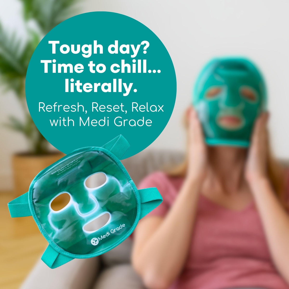 Medi Grade gel mask chilling in fridge ready for rapid cooling relief and refreshment