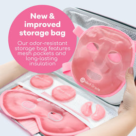 Medi Grade mask worn by model demonstrating relaxing cold therapy